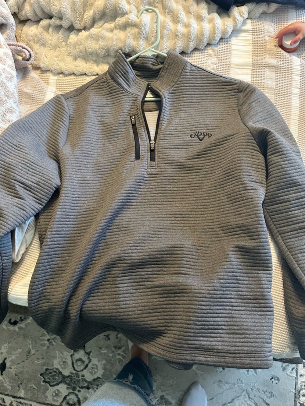 Callaway Men's Gray Ribbed Quarter-Zip Pullover